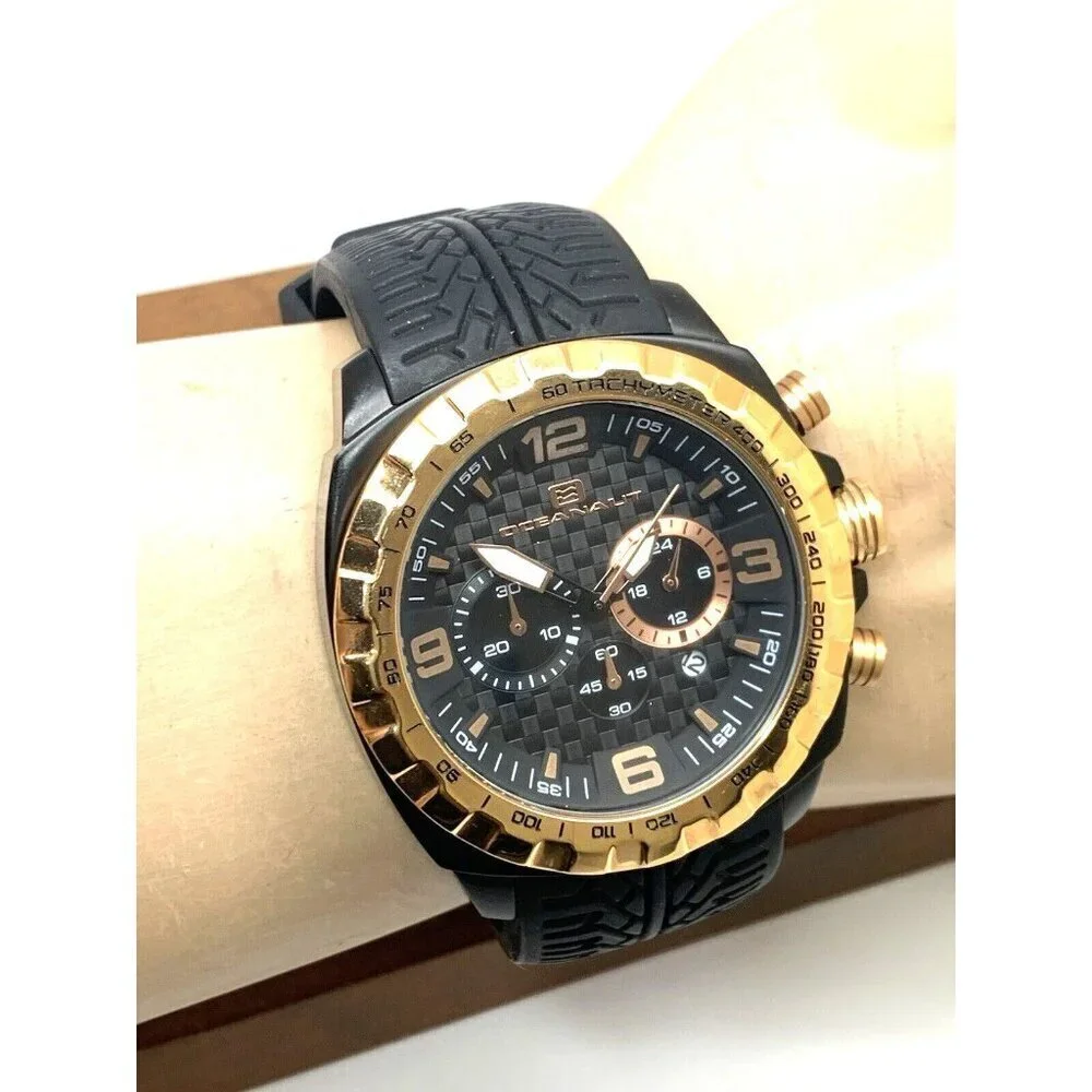Oceanaut Men's Watch OC1121 Quartz Chronograph Gold Black Dial Rubber Band 47mm